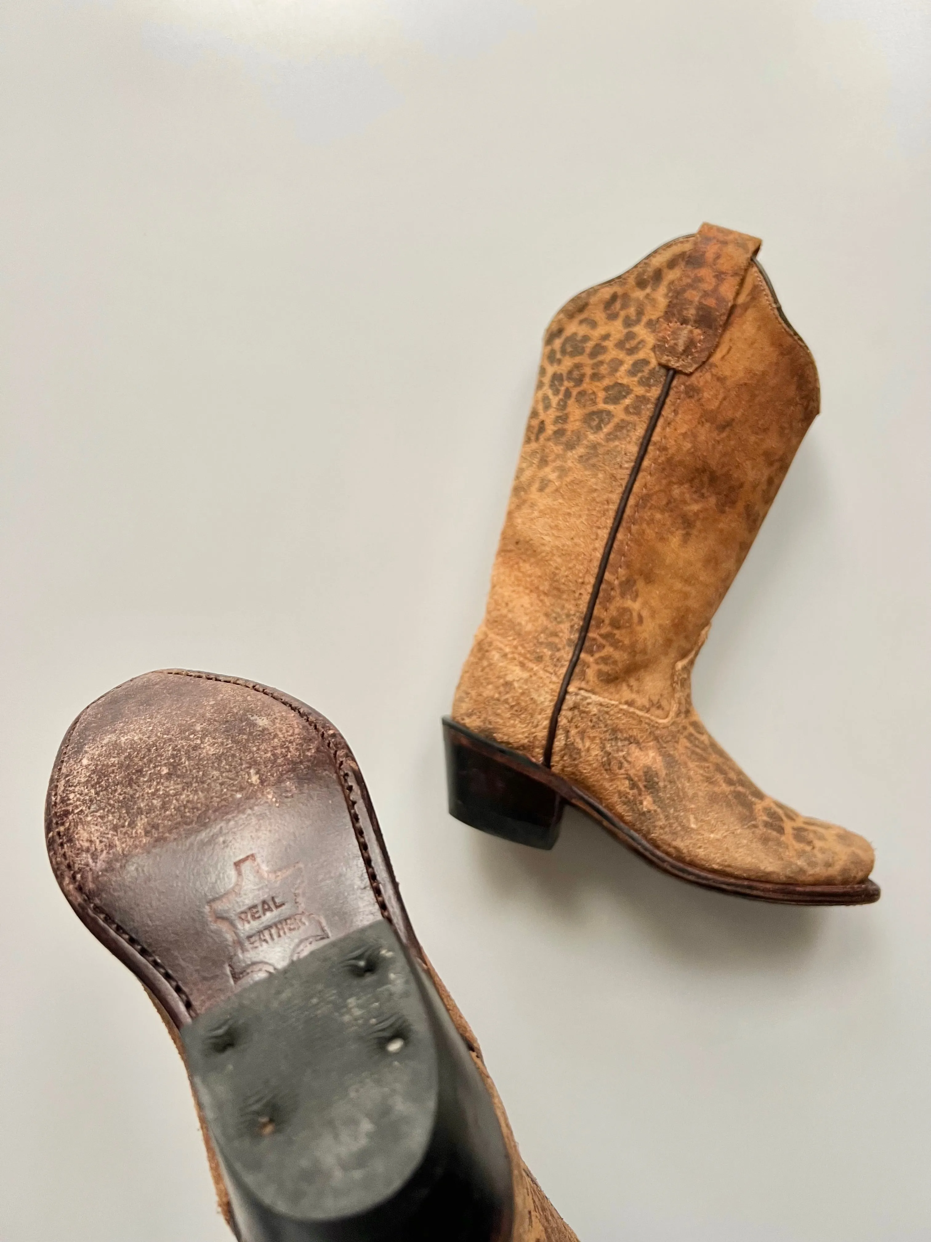 INSANELY GOOD Leopard Print Suede Cowgirl Boots UK Size 7