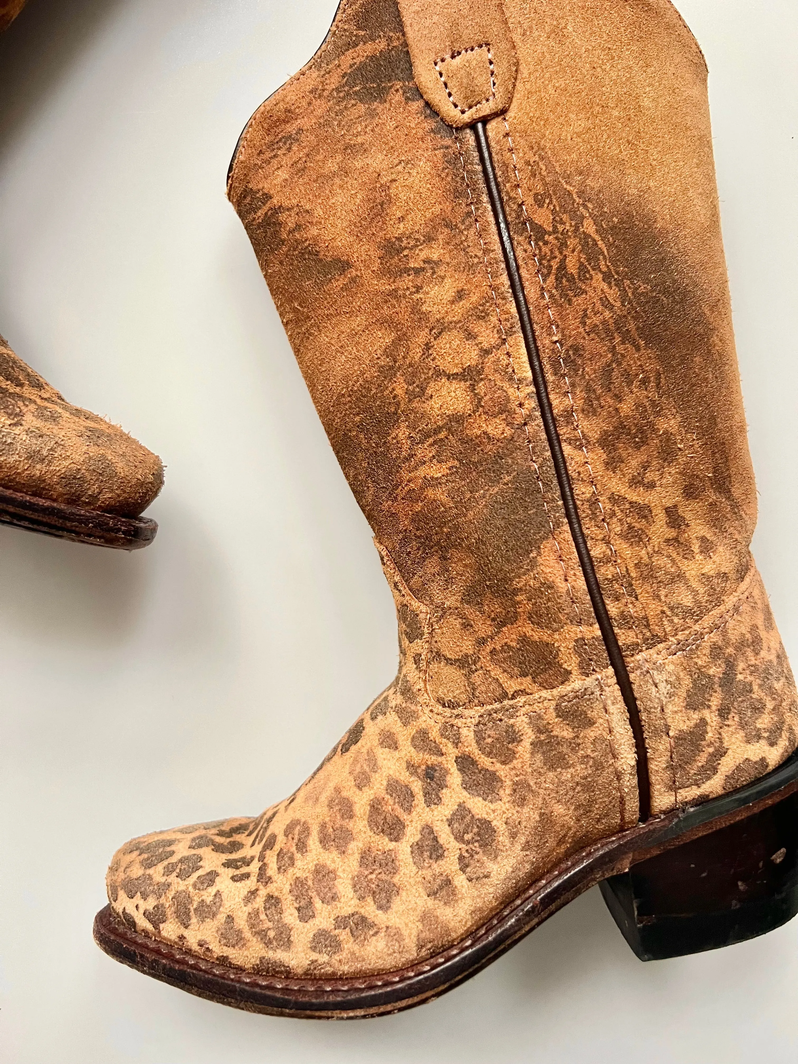 INSANELY GOOD Leopard Print Suede Cowgirl Boots UK Size 7
