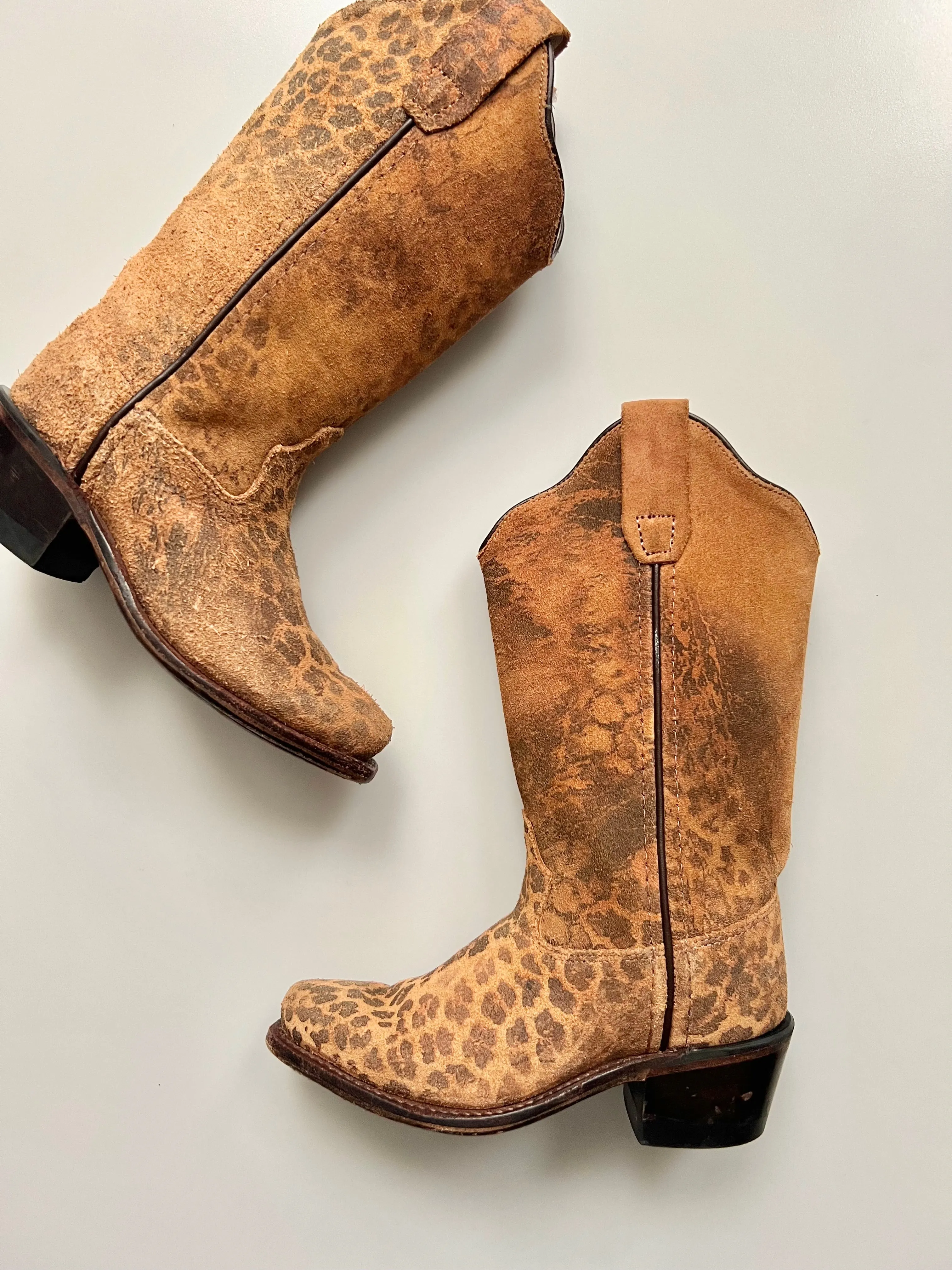 INSANELY GOOD Leopard Print Suede Cowgirl Boots UK Size 7