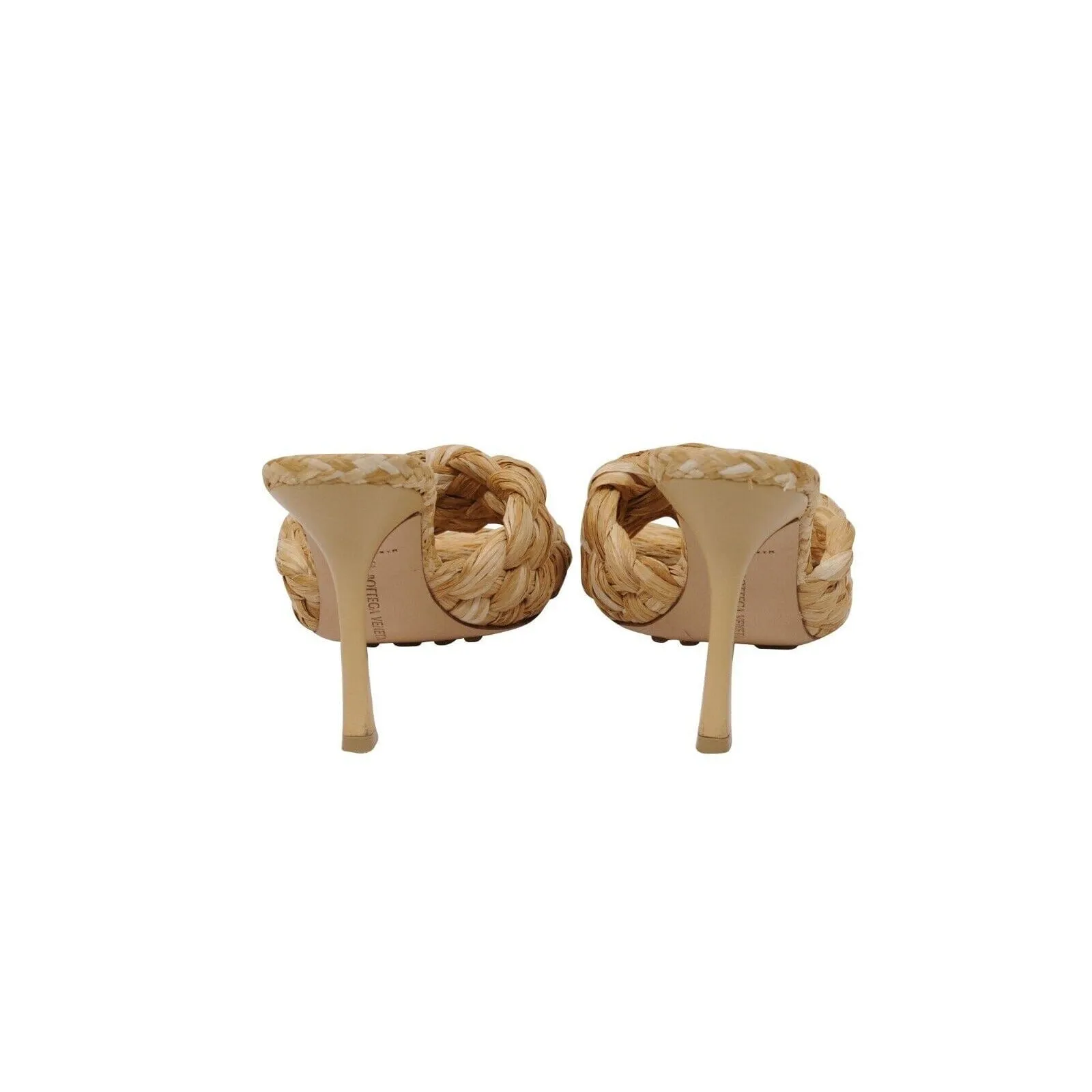 Intrecciato Woven Raffia Mules Tan Beige Sandals 90mm