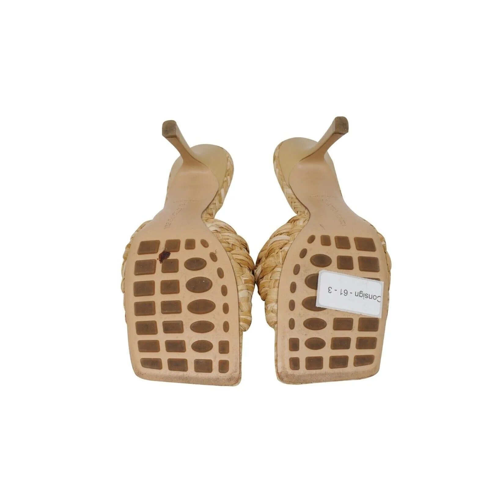 Intrecciato Woven Raffia Mules Tan Beige Sandals 90mm