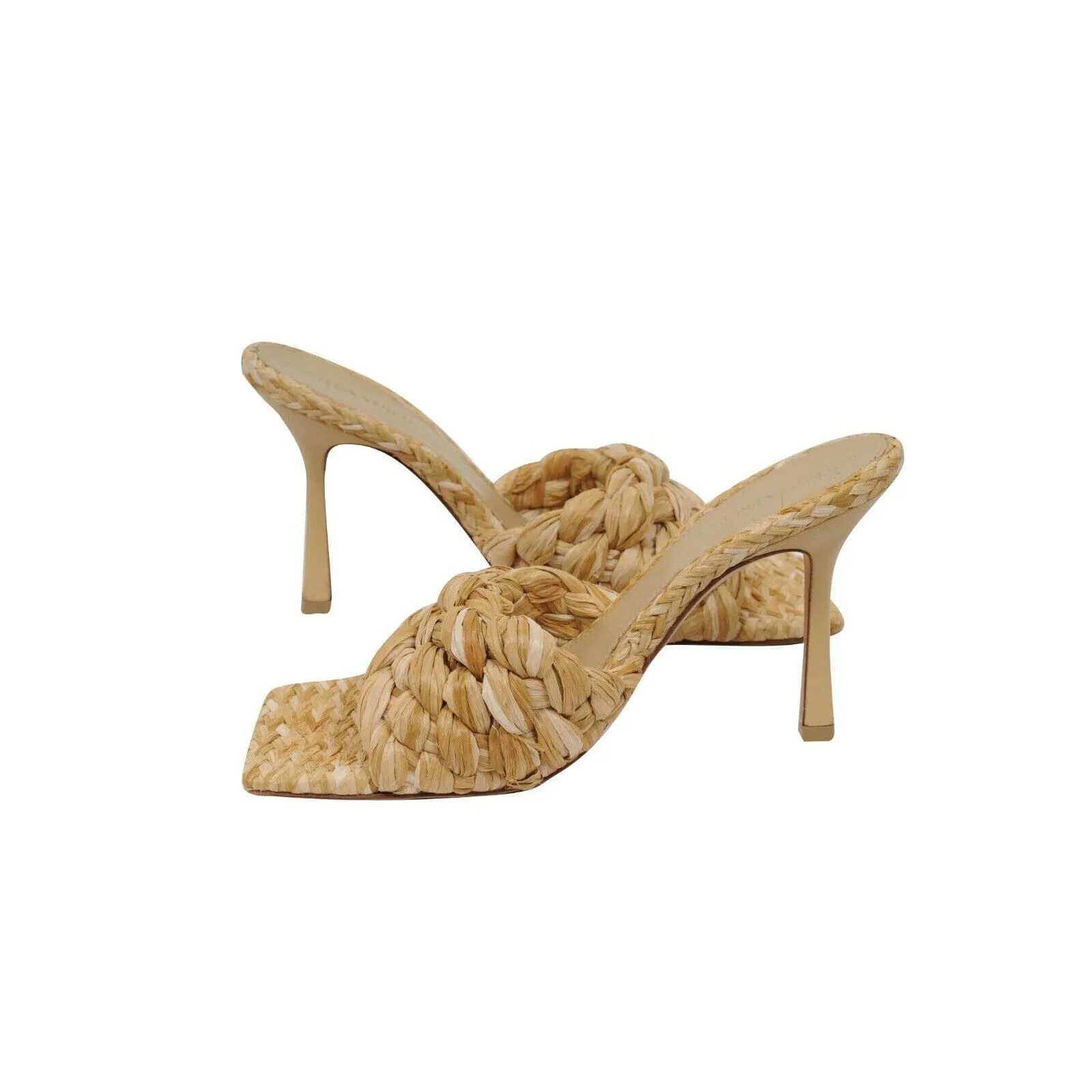 Intrecciato Woven Raffia Mules Tan Beige Sandals 90mm
