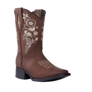 JB14-01 Women's Western Ankle Boots Brown, Embroidered Boots: Square Toe.