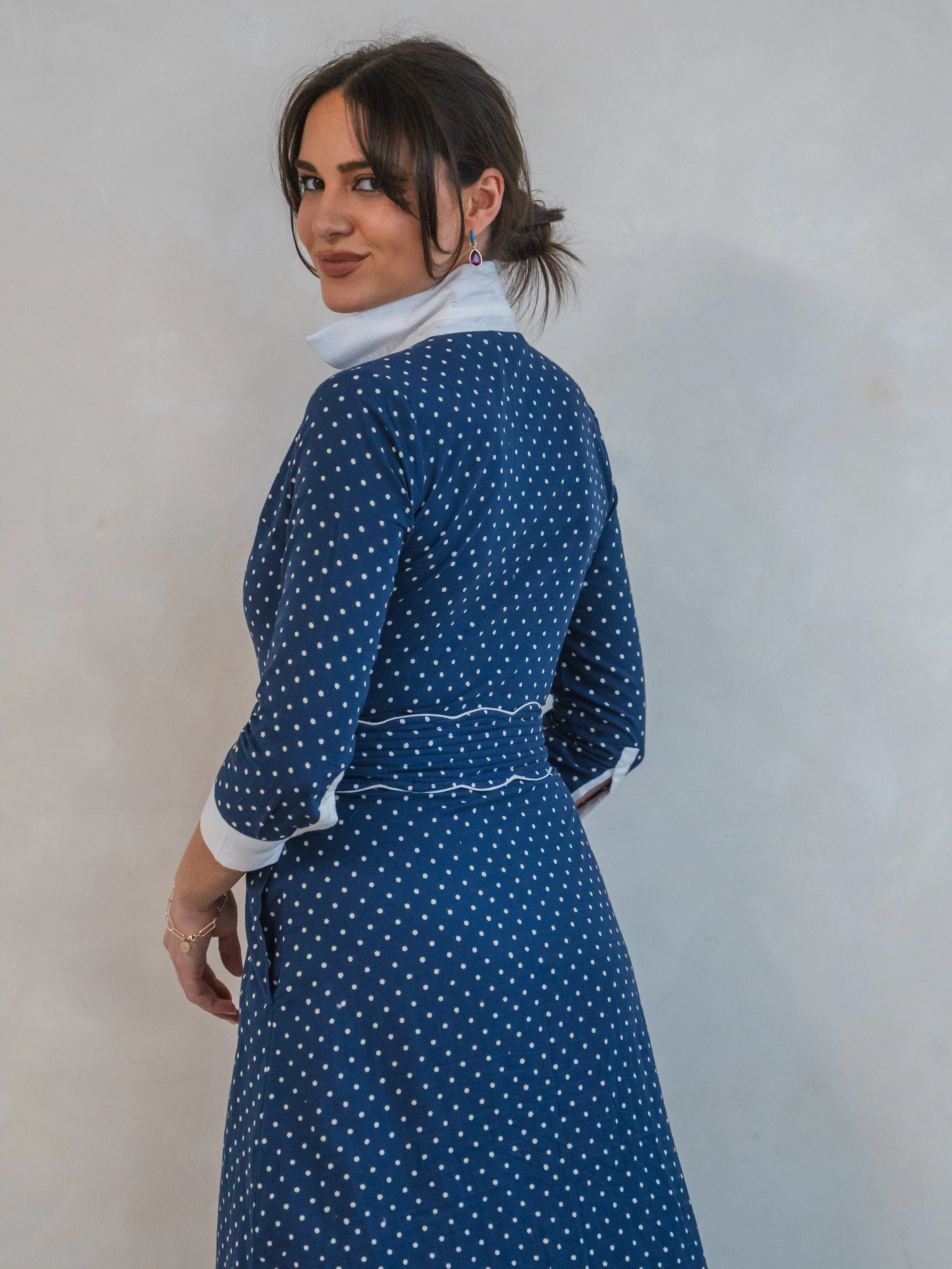 'JOY' DRESS IN NAVY DOTTY