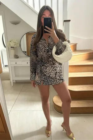 Larnie beige leopard puff blouse and skort co-ord