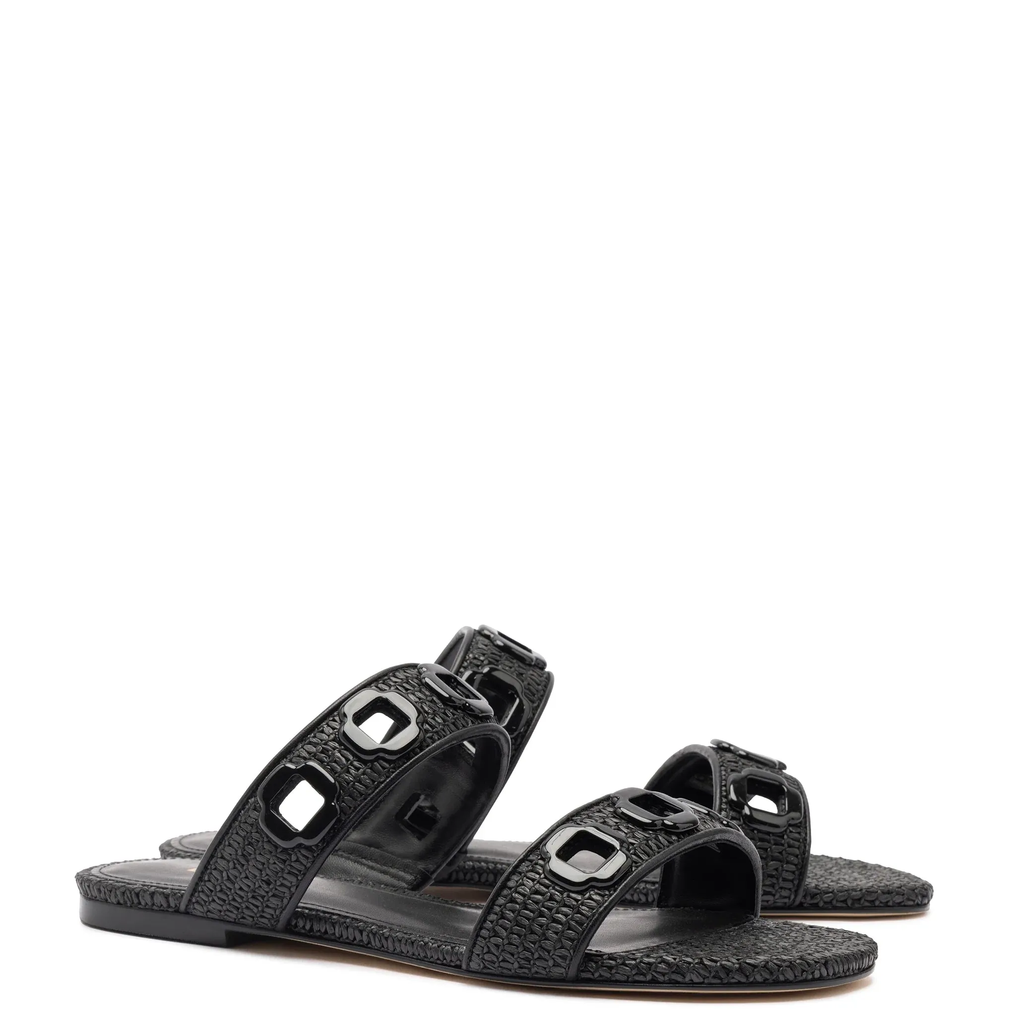 LARROUDÉ Milan Flat Mule In Black Wave Raffia