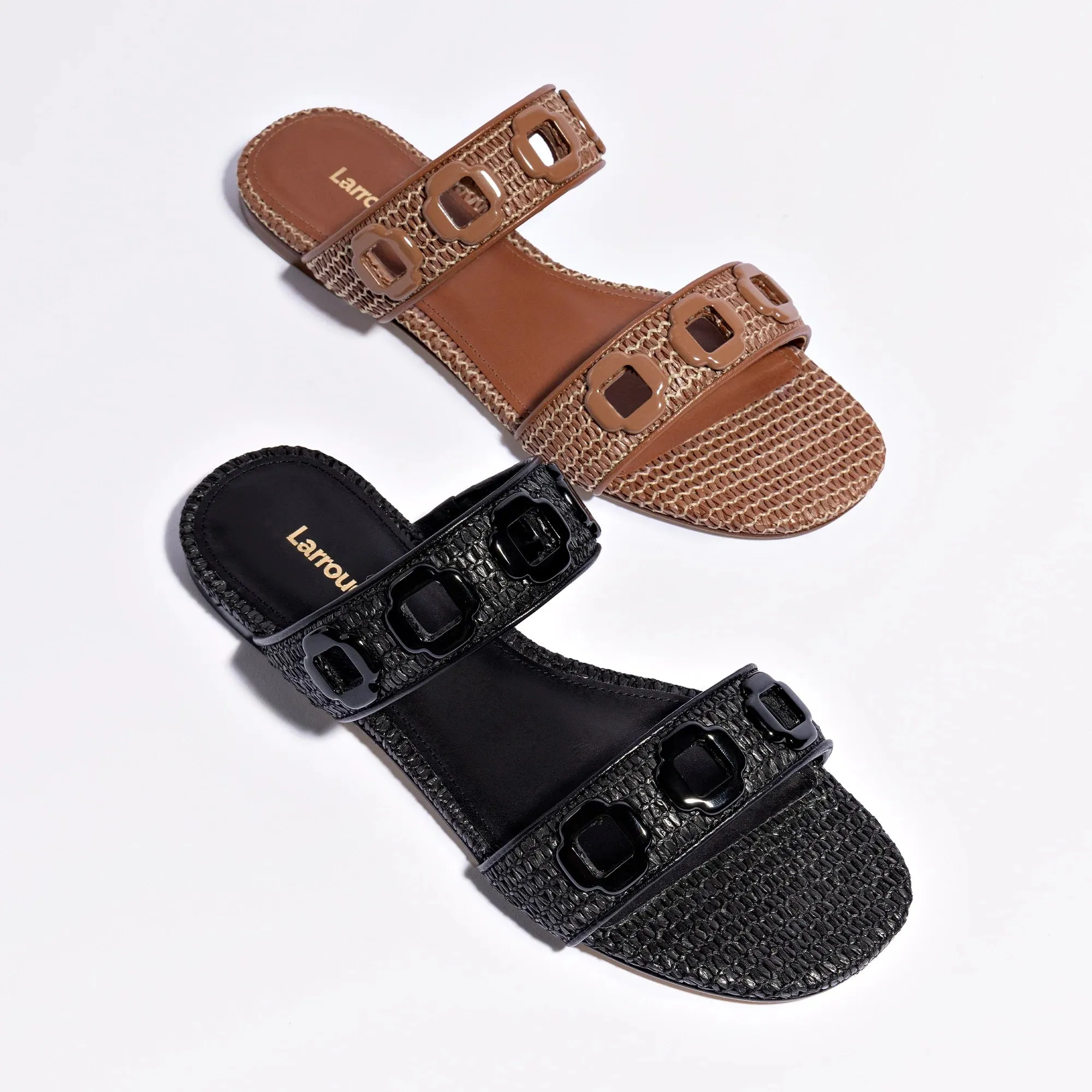 LARROUDÉ Milan Flat Mule In Black Wave Raffia