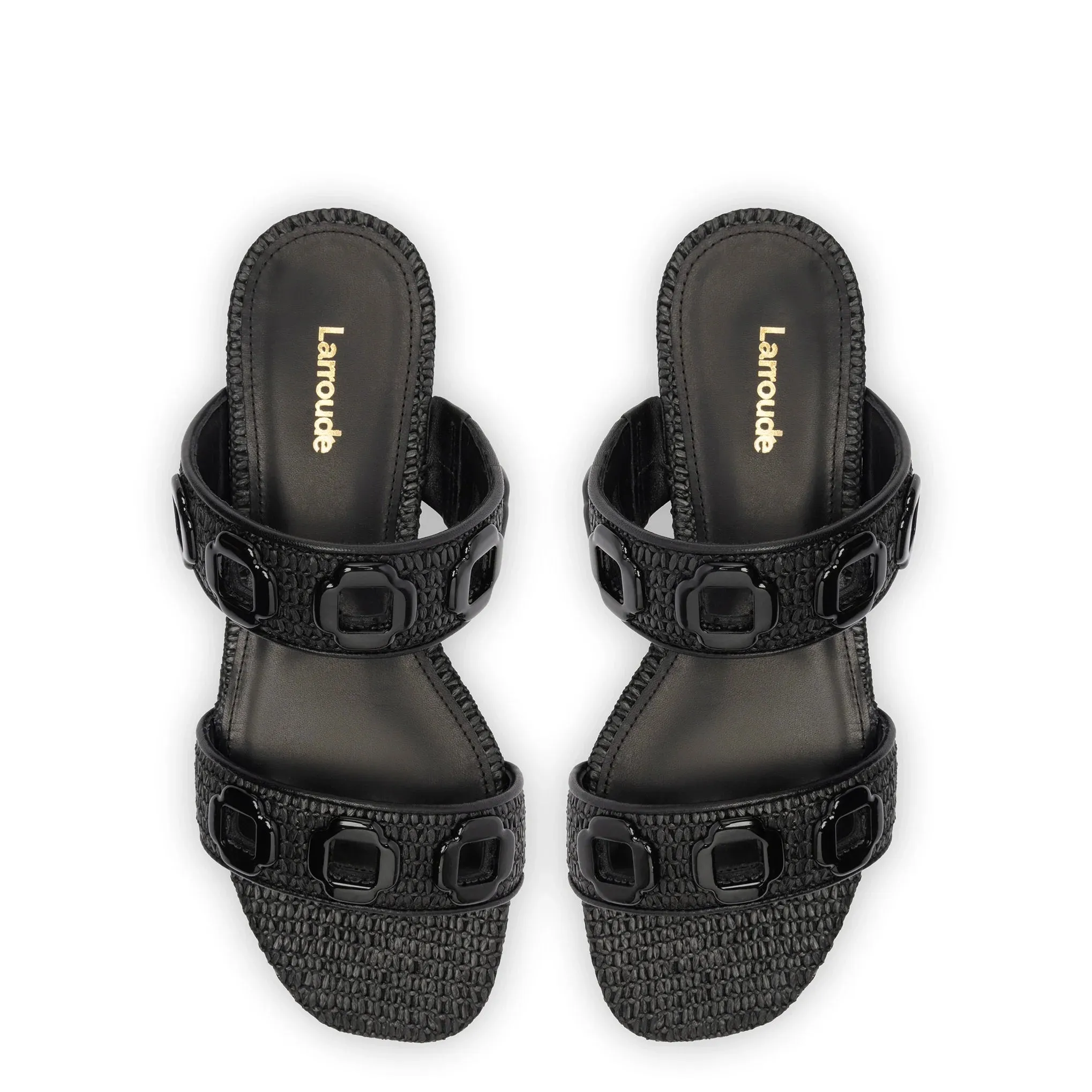 LARROUDÉ Milan Flat Mule In Black Wave Raffia