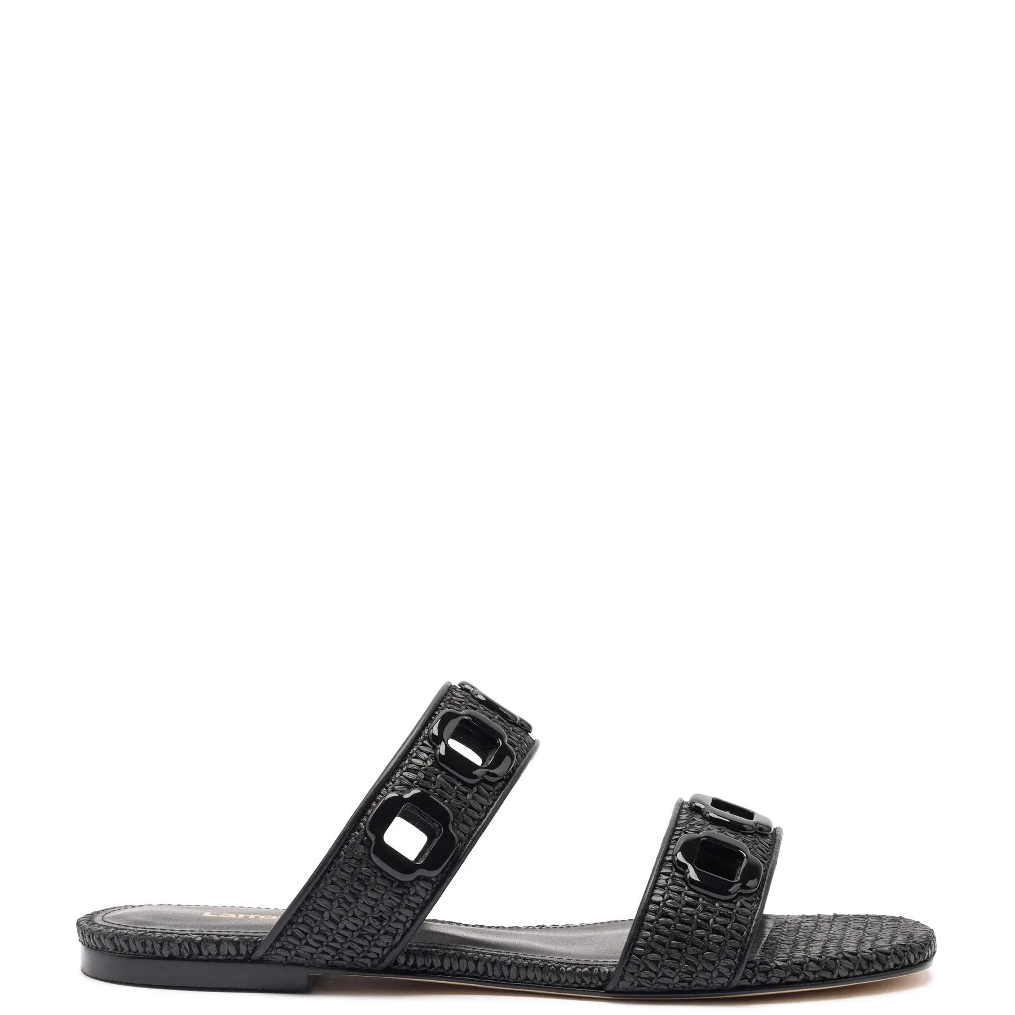 LARROUDÉ Milan Flat Mule In Black Wave Raffia