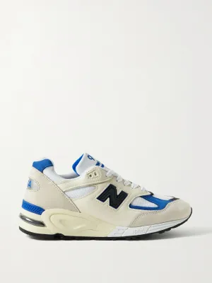 Leather and suede-trimmed mesh sneakers