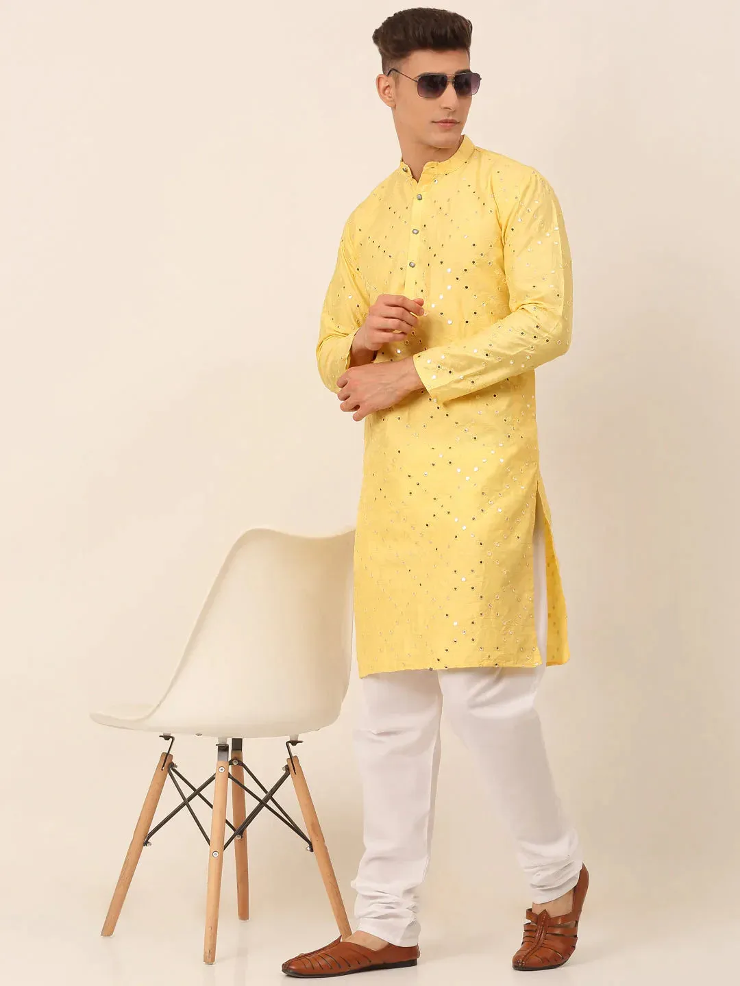Lemon Mirror Work Kurta Only