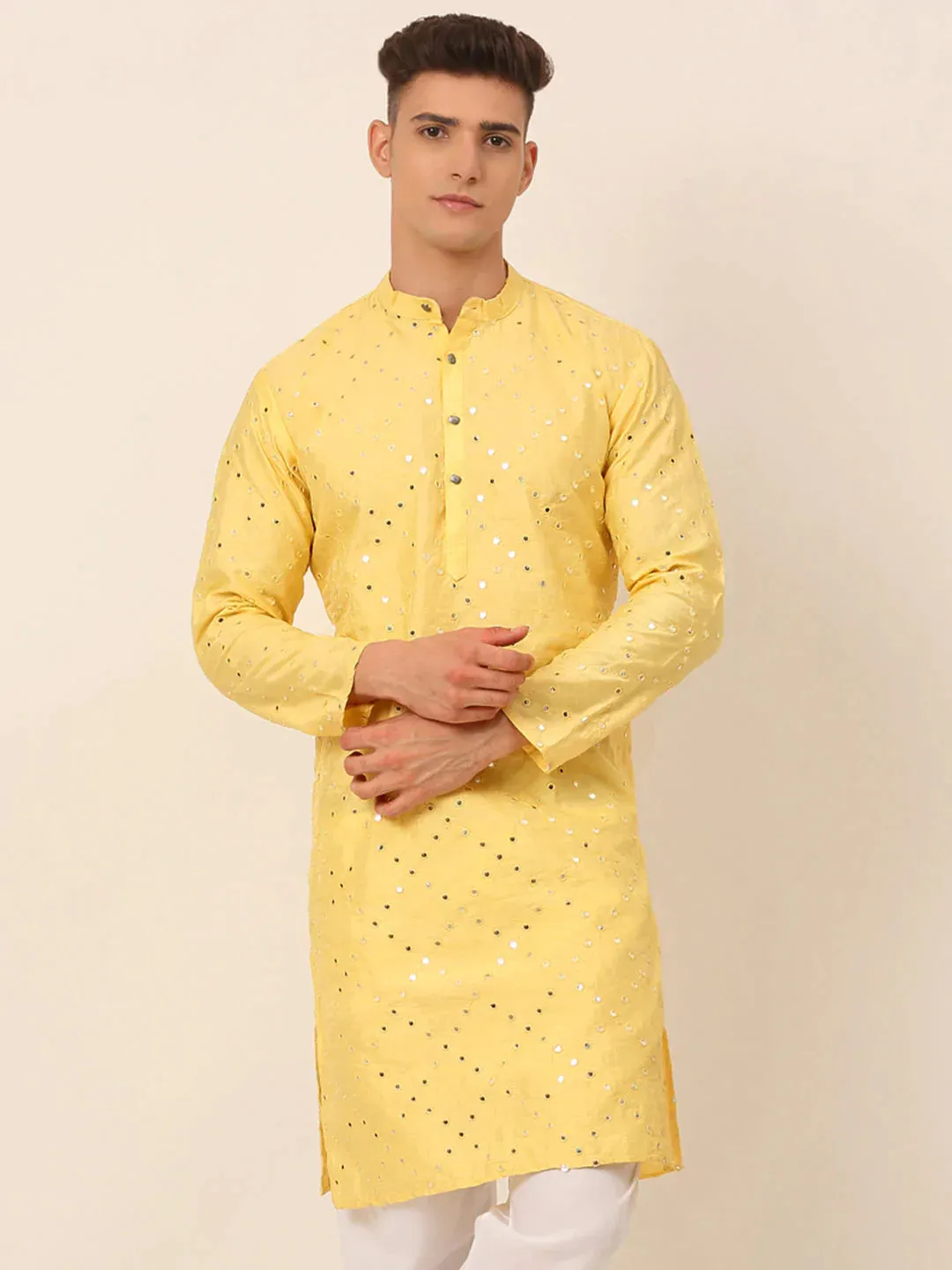 Lemon Mirror Work Kurta Only