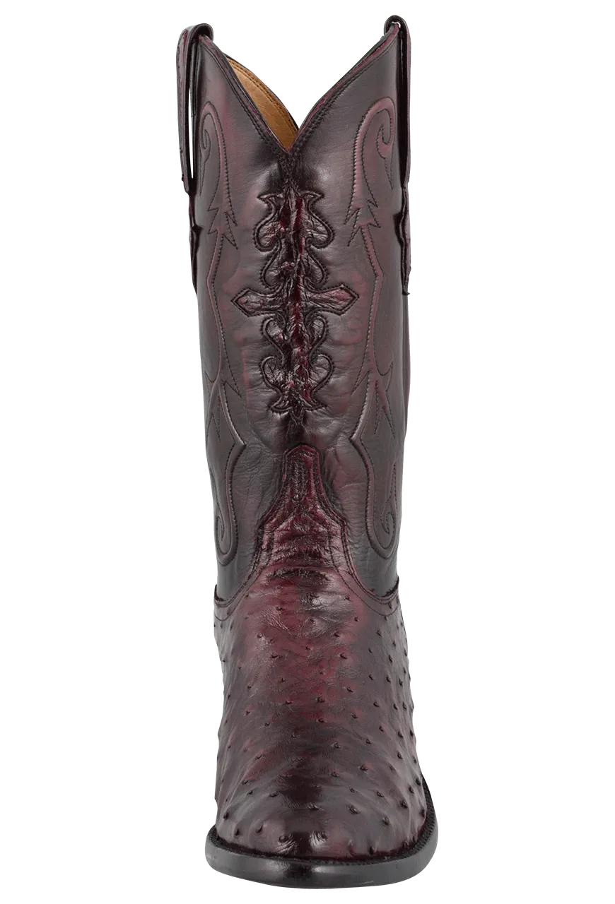 Lucchese Men's Full Quill Ostrich Cowboy Boots - Black Cherry
