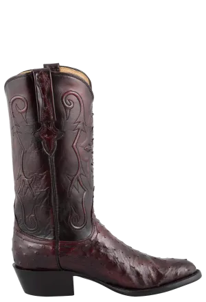 Lucchese Men's Full Quill Ostrich Cowboy Boots - Black Cherry