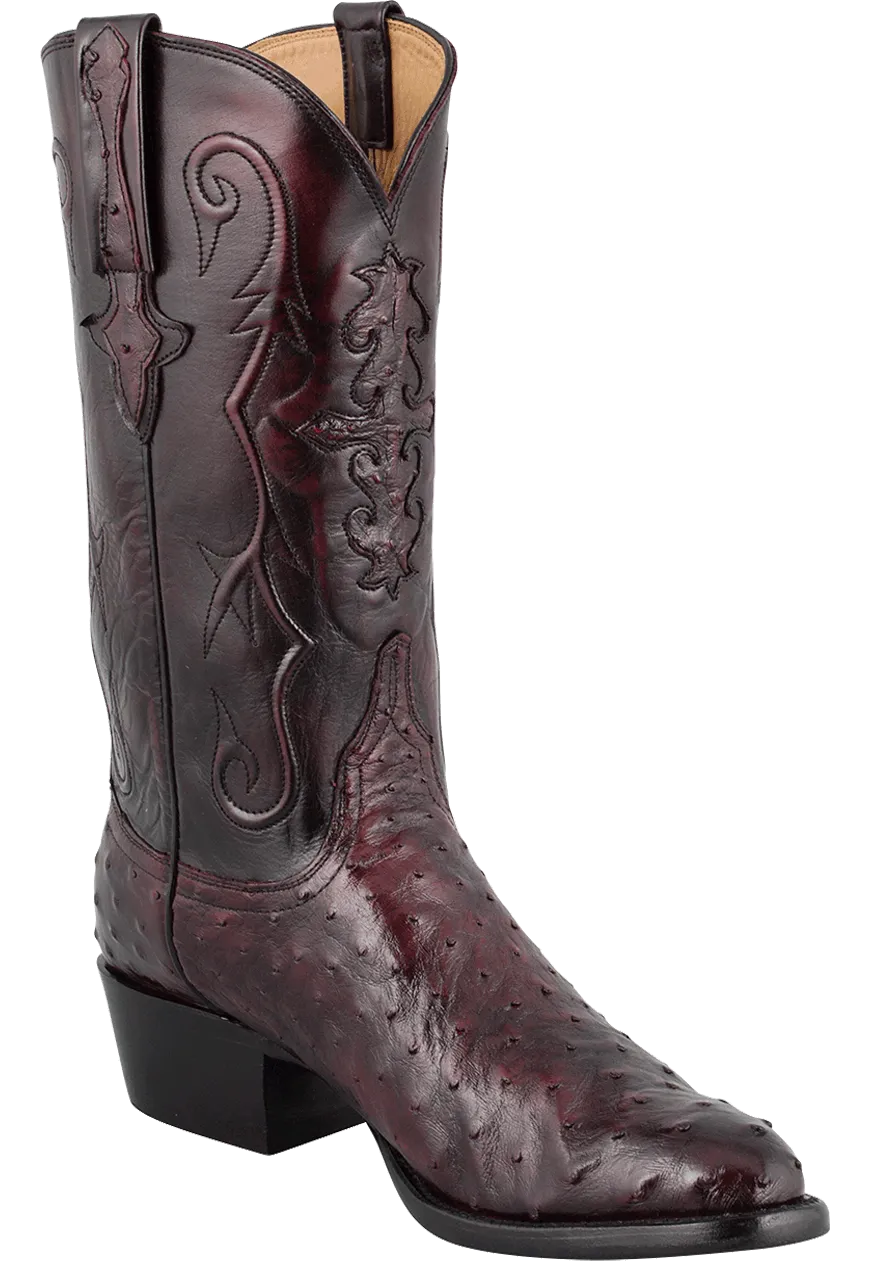 Lucchese Men's Full Quill Ostrich Cowboy Boots - Black Cherry