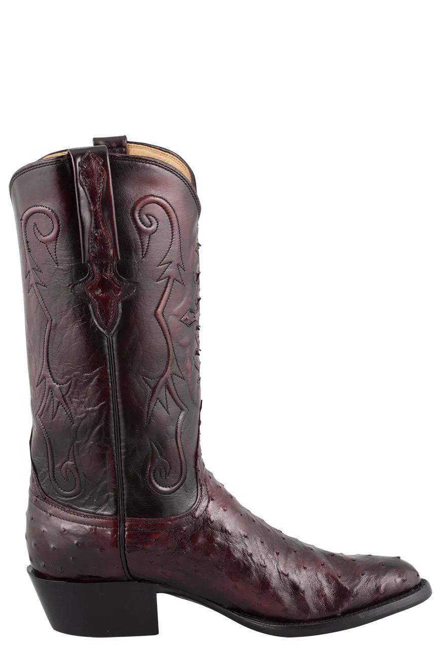 Lucchese Men's Full Quill Ostrich Cowboy Boots - Black Cherry