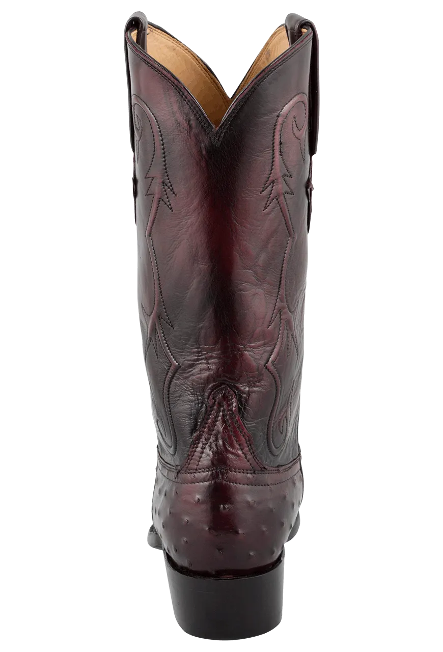Lucchese Men's Full Quill Ostrich Cowboy Boots - Black Cherry