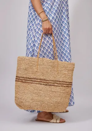 Luxe Stripe Tote- Natural / Tobacco