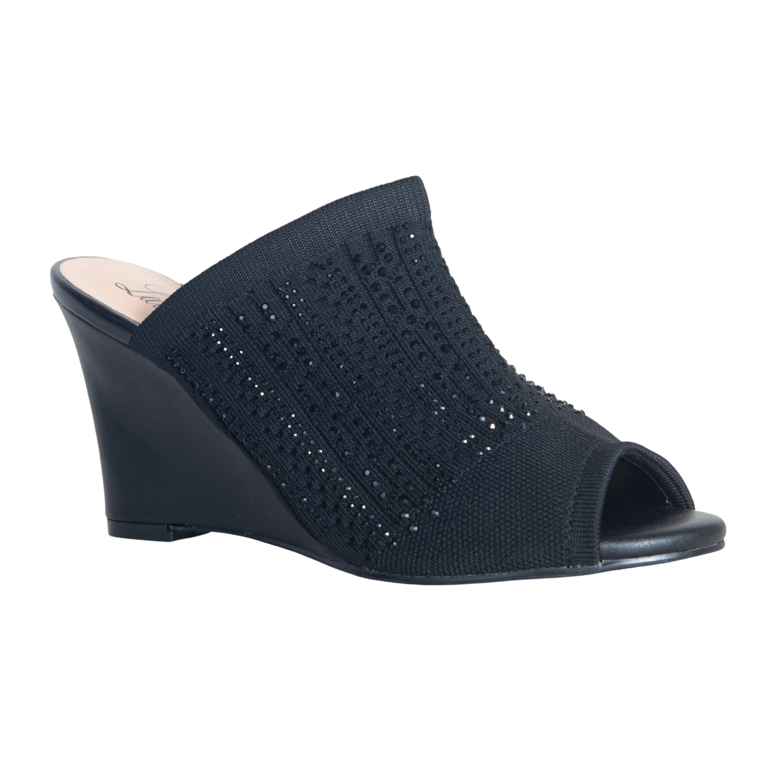 MARTHA STRETCH PEEP TOE WEDGE HIGH HEEL WITH RHINESTONE BY LAUREN LORRAINE 10%OFF