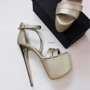 Matte Gold Cross Strap Platform Shoes