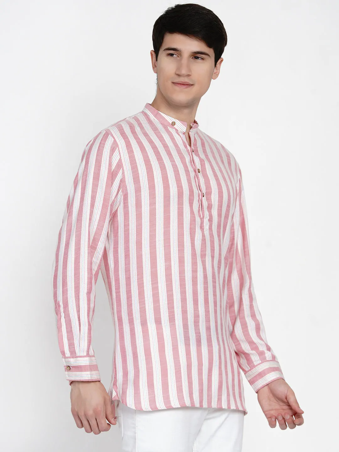 Men Pink Thread Work Kurta