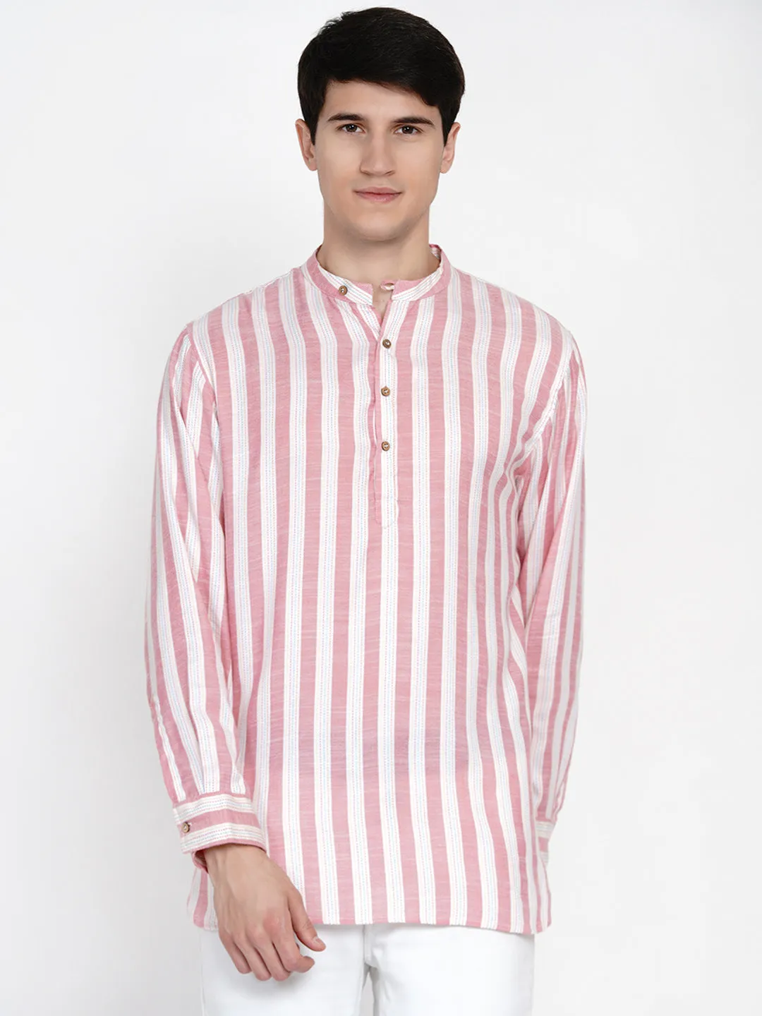 Men Pink Thread Work Kurta
