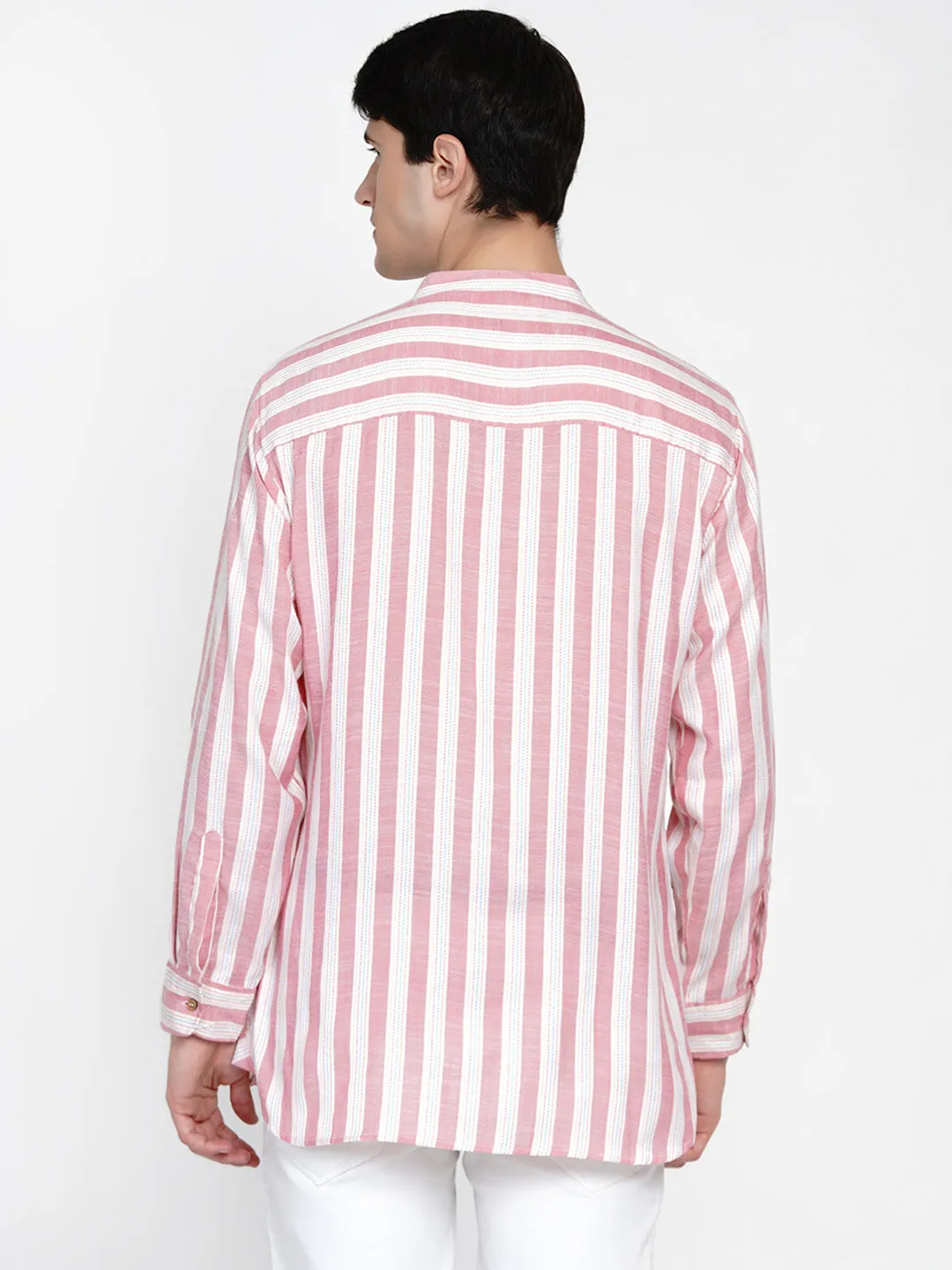 Men Pink Thread Work Kurta