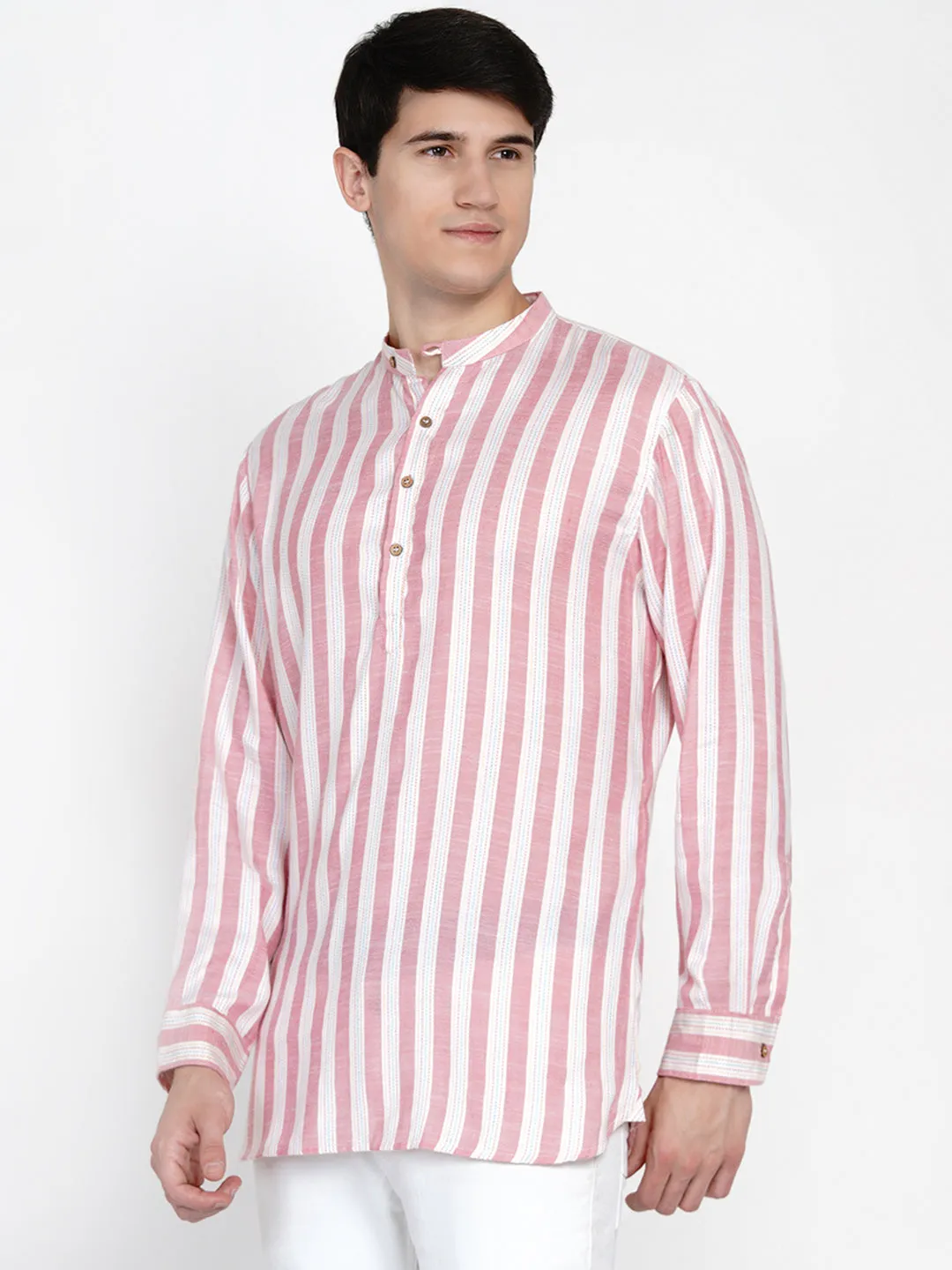 Men Pink Thread Work Kurta