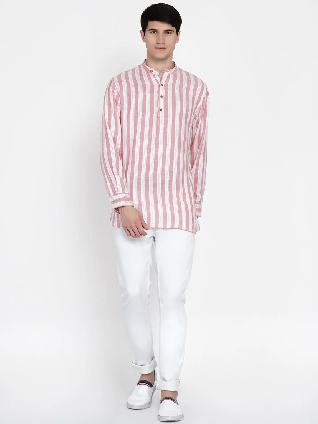 Men Pink Thread Work Kurta