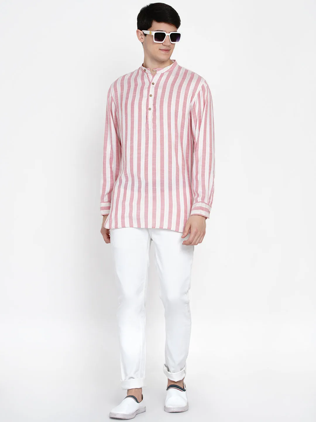 Men Pink Thread Work Kurta