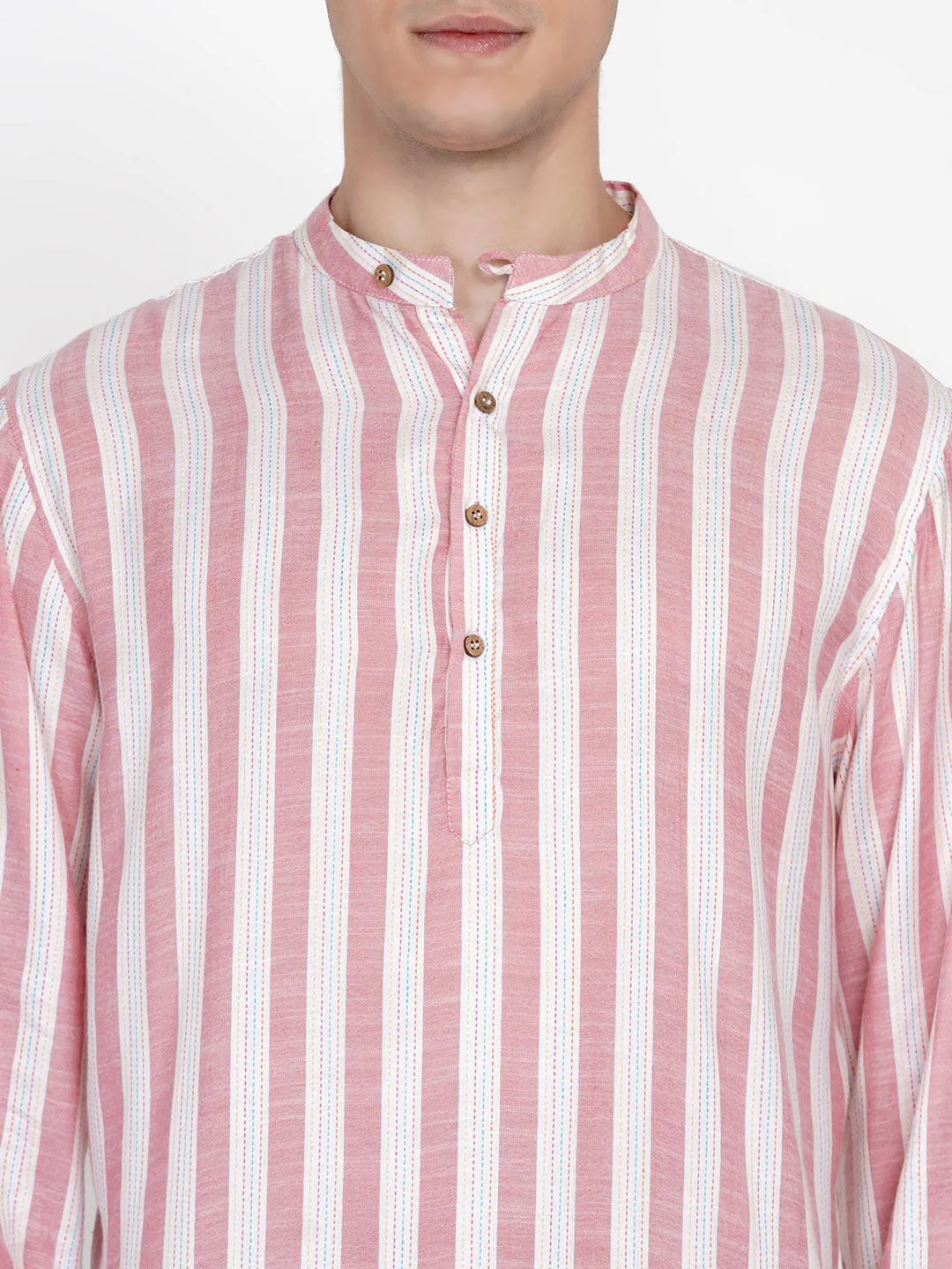 Men Pink Thread Work Kurta
