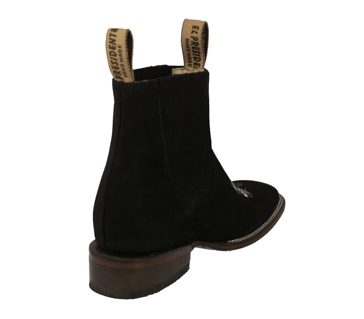 Mens Black Chelsea Ankle Boots Nubuck Leather - Square Toe