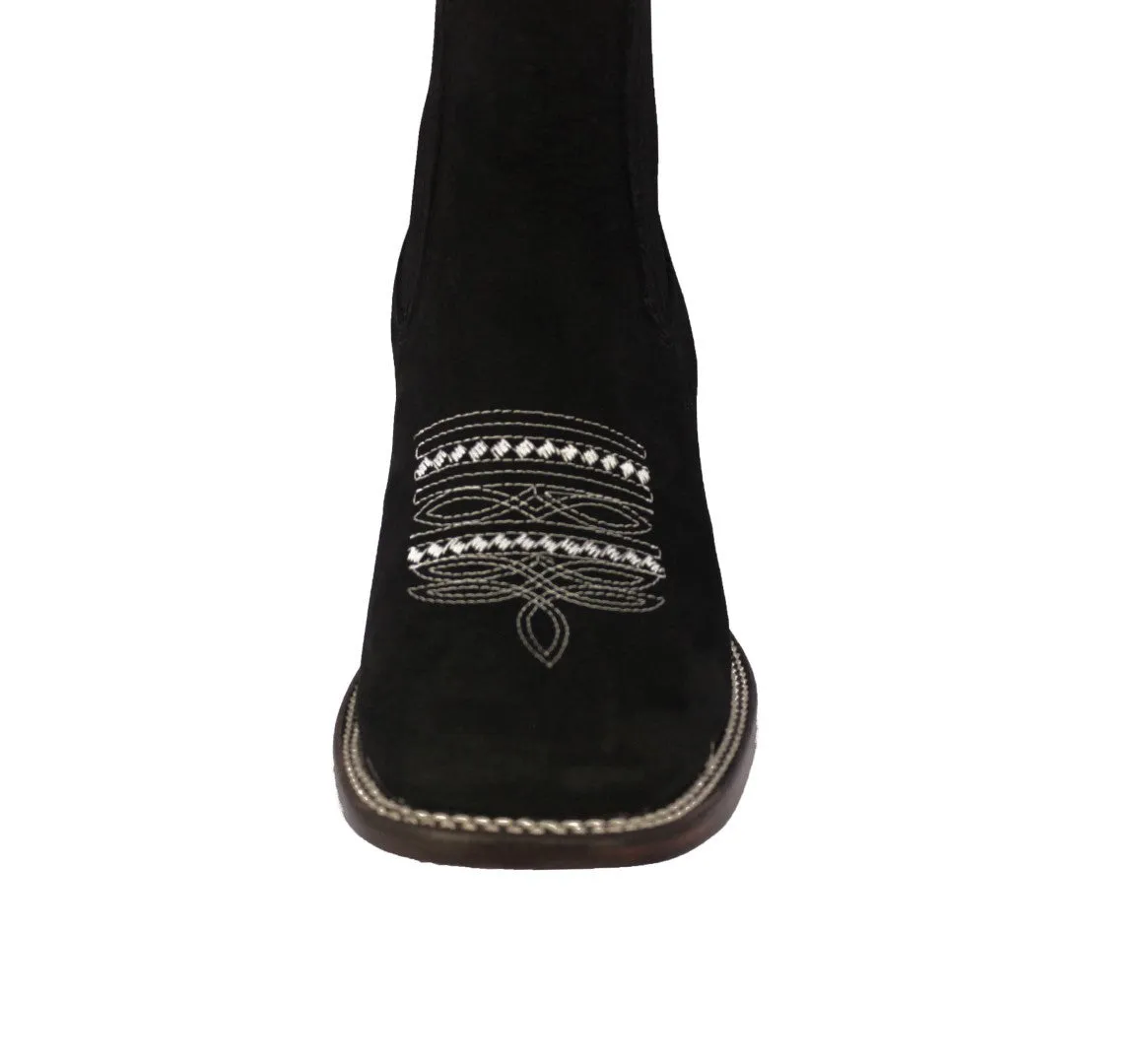 Mens Black Chelsea Ankle Boots Nubuck Leather - Square Toe