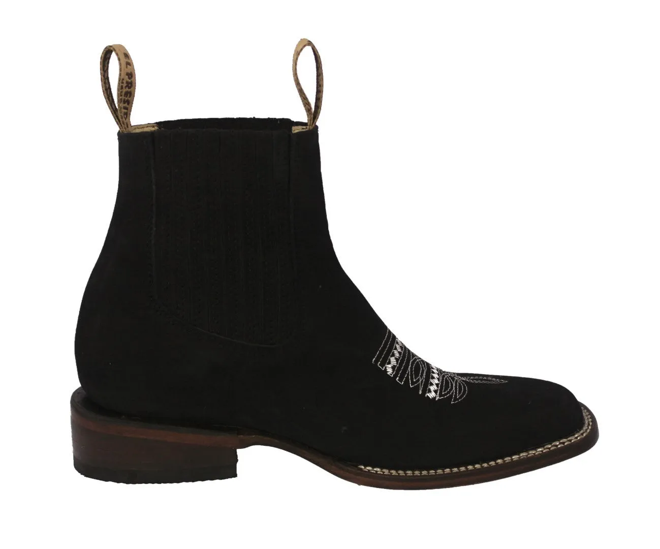 Mens Black Chelsea Ankle Boots Nubuck Leather - Square Toe