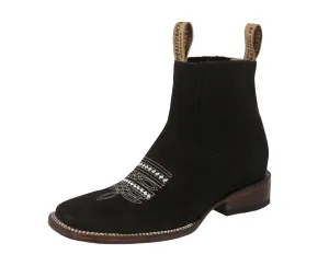 Mens Black Chelsea Ankle Boots Nubuck Leather - Square Toe