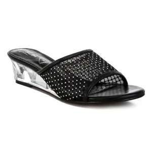 Mesh Clear Heel Wedge Sandals