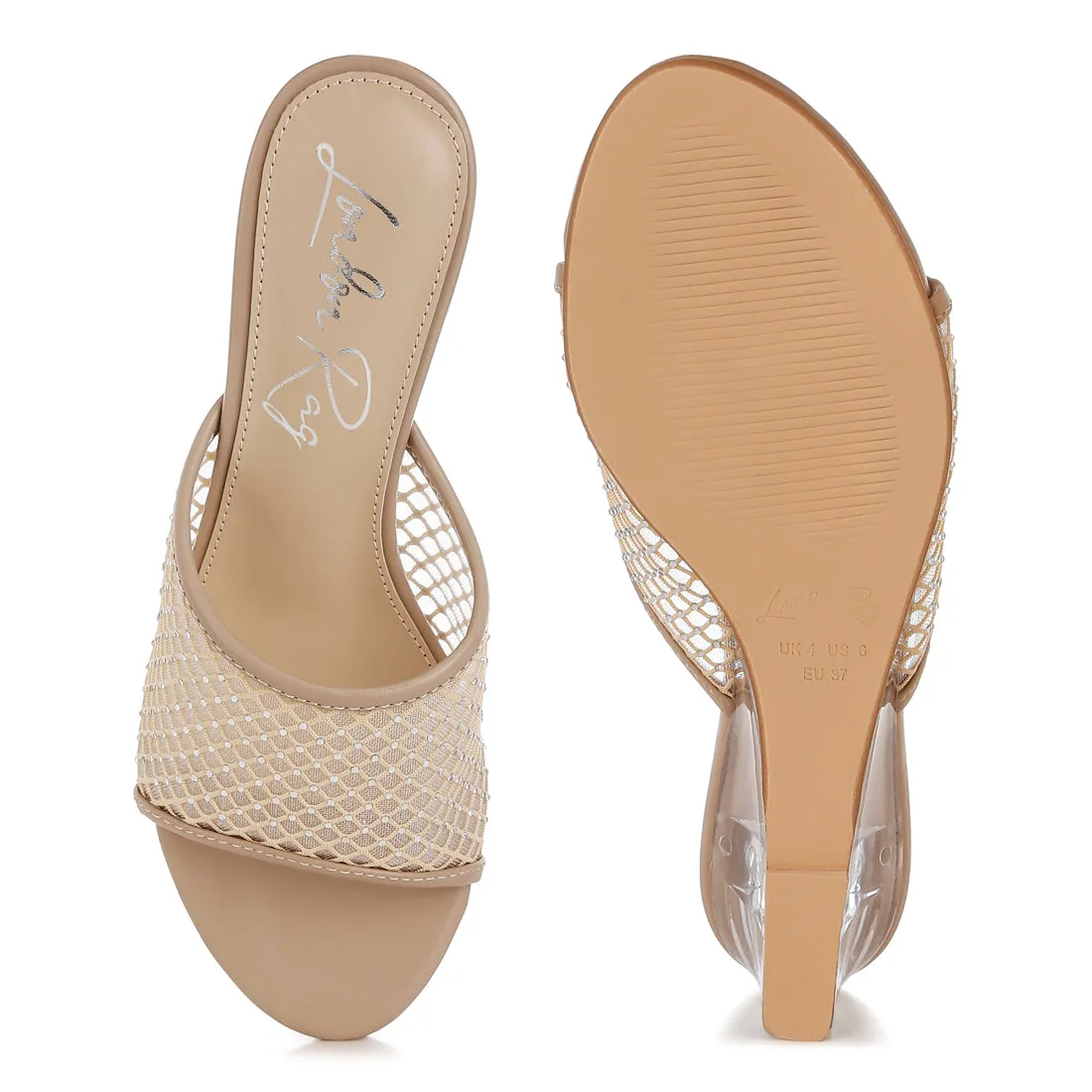 Mesh Clear Heel Wedge Sandals