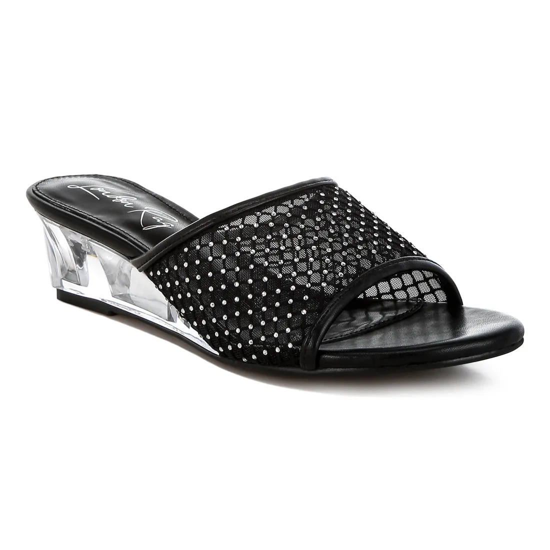 Mesh Clear Heel Wedge Sandals