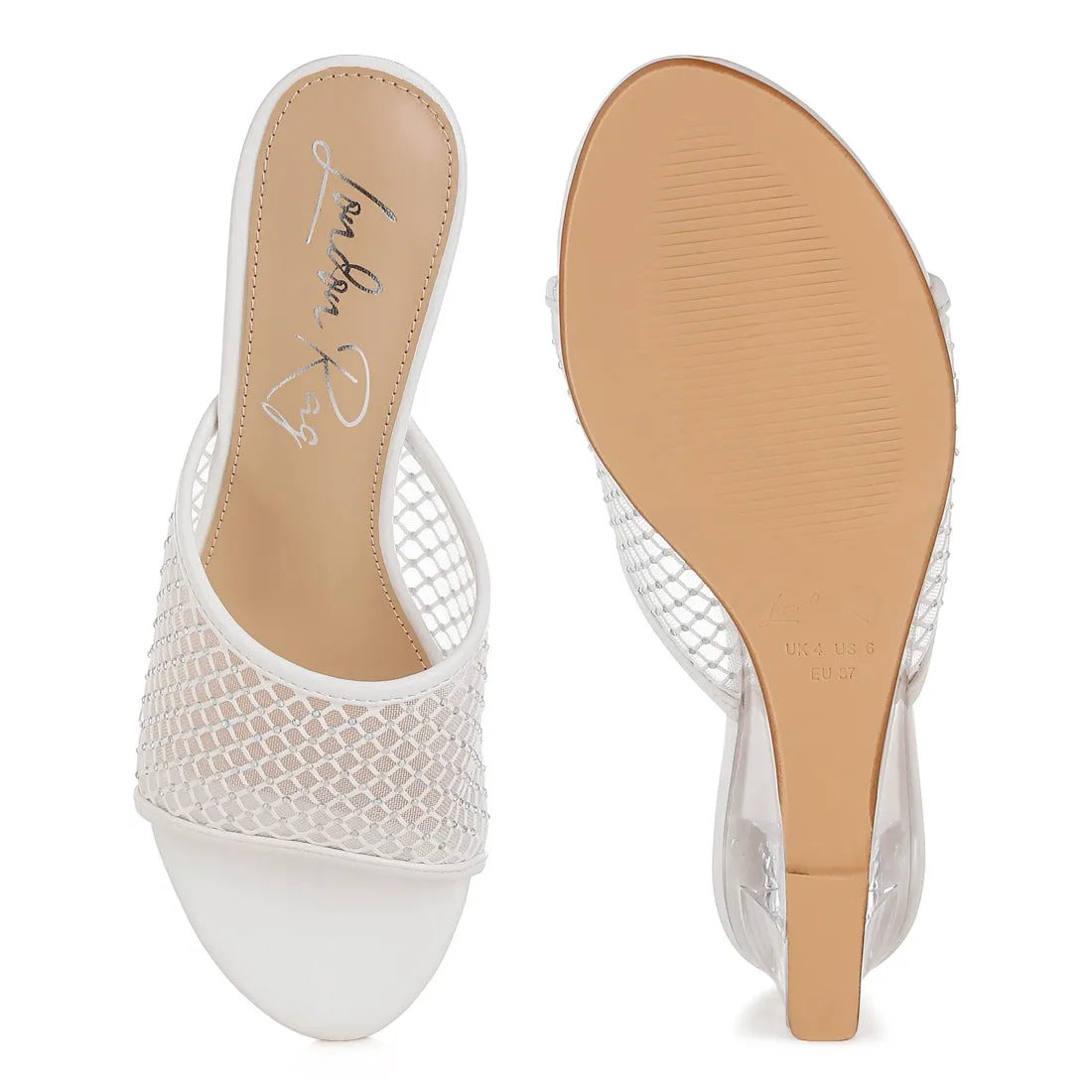 Mesh Clear Heel Wedge Sandals