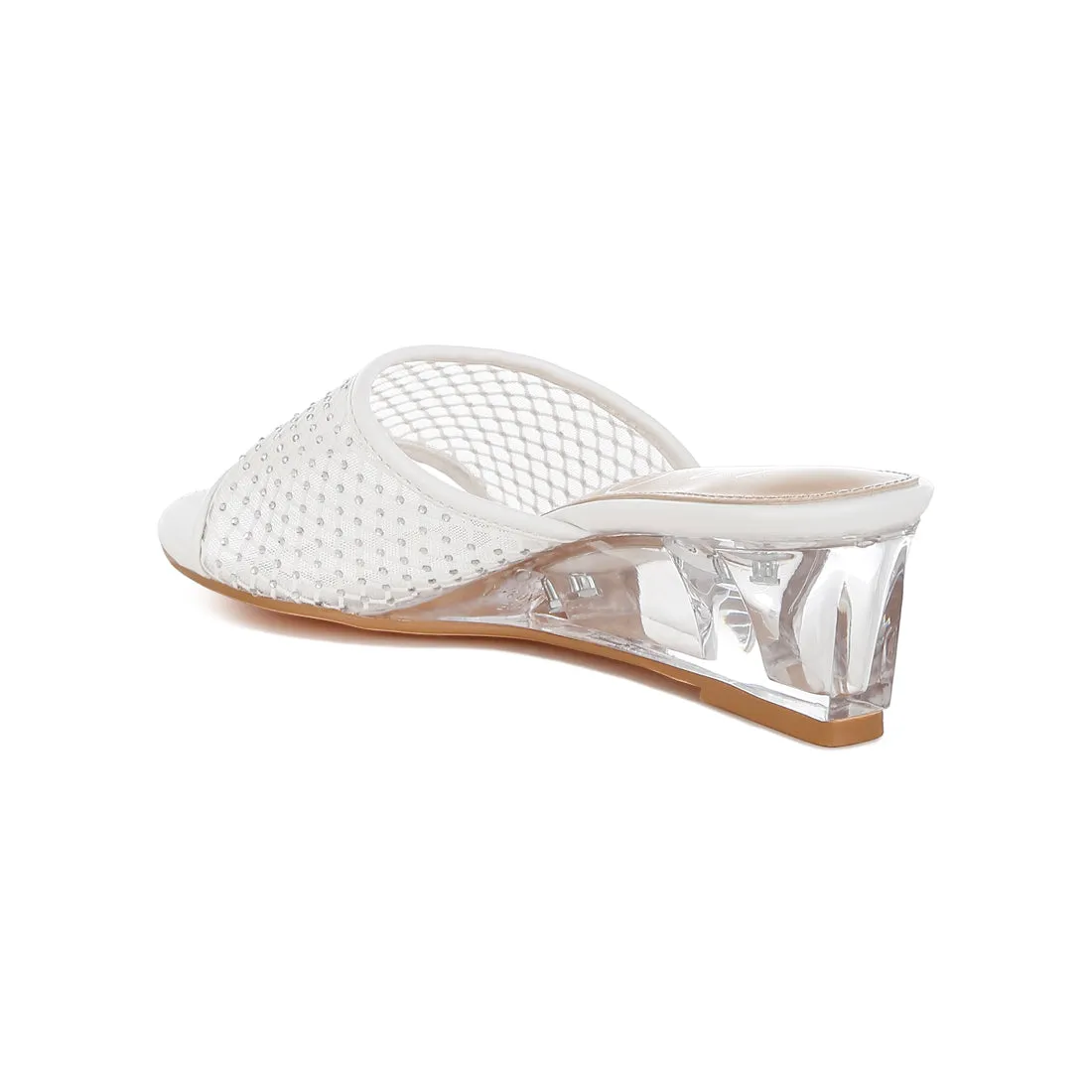 Mesh Clear Heel Wedge Sandals