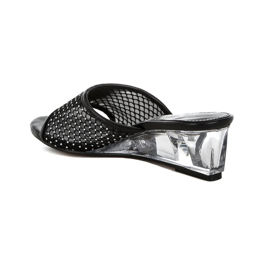 Mesh Clear Heel Wedge Sandals