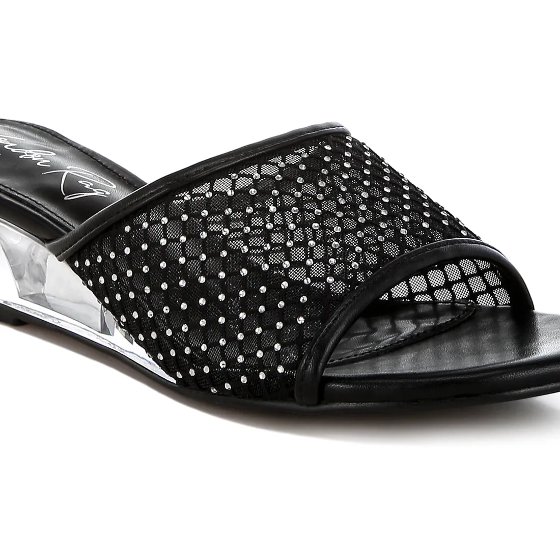 Mesh Clear Heel Wedge Sandals