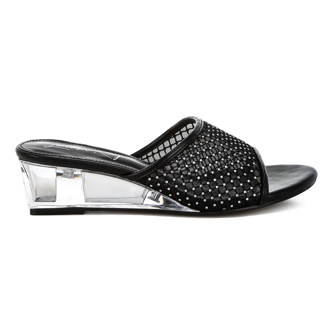 Mesh Clear Heel Wedge Sandals