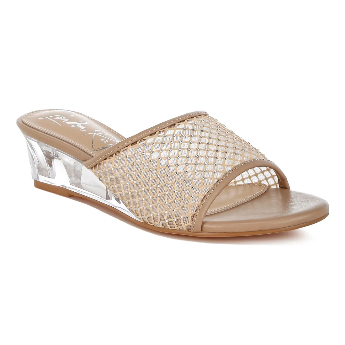 Mesh Clear Heel Wedge Sandals