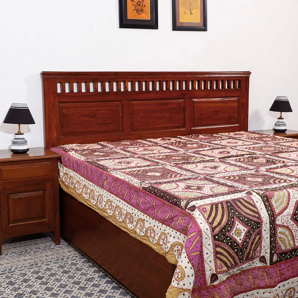 Multicolor - Rangoli Kantha Embroidery Cotton Double Bedcover (106 x 92 in)