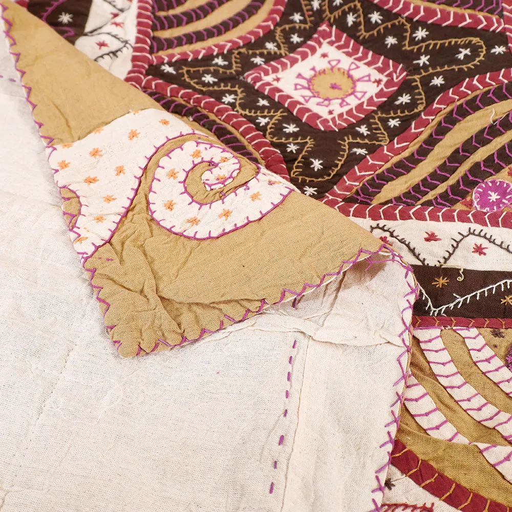 Multicolor - Rangoli Kantha Embroidery Cotton Double Bedcover (106 x 92 in)