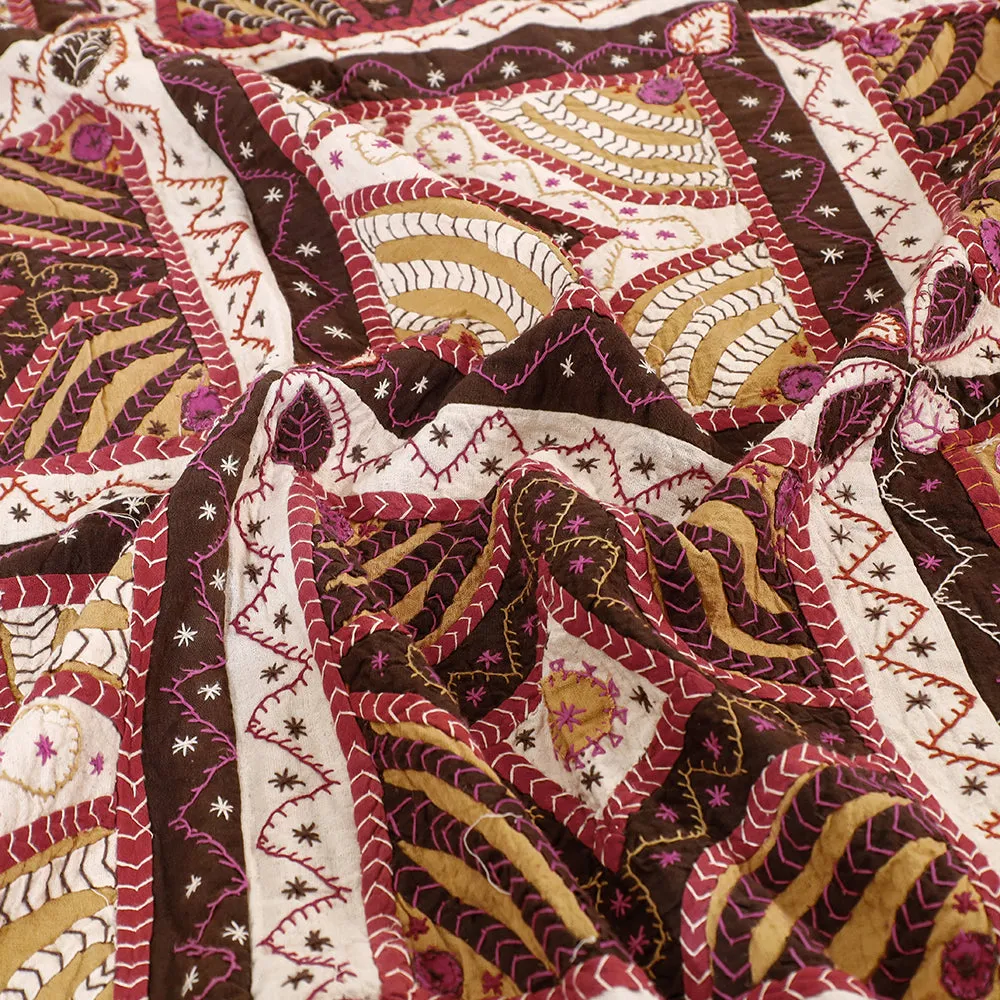 Multicolor - Rangoli Kantha Embroidery Cotton Double Bedcover (106 x 92 in)
