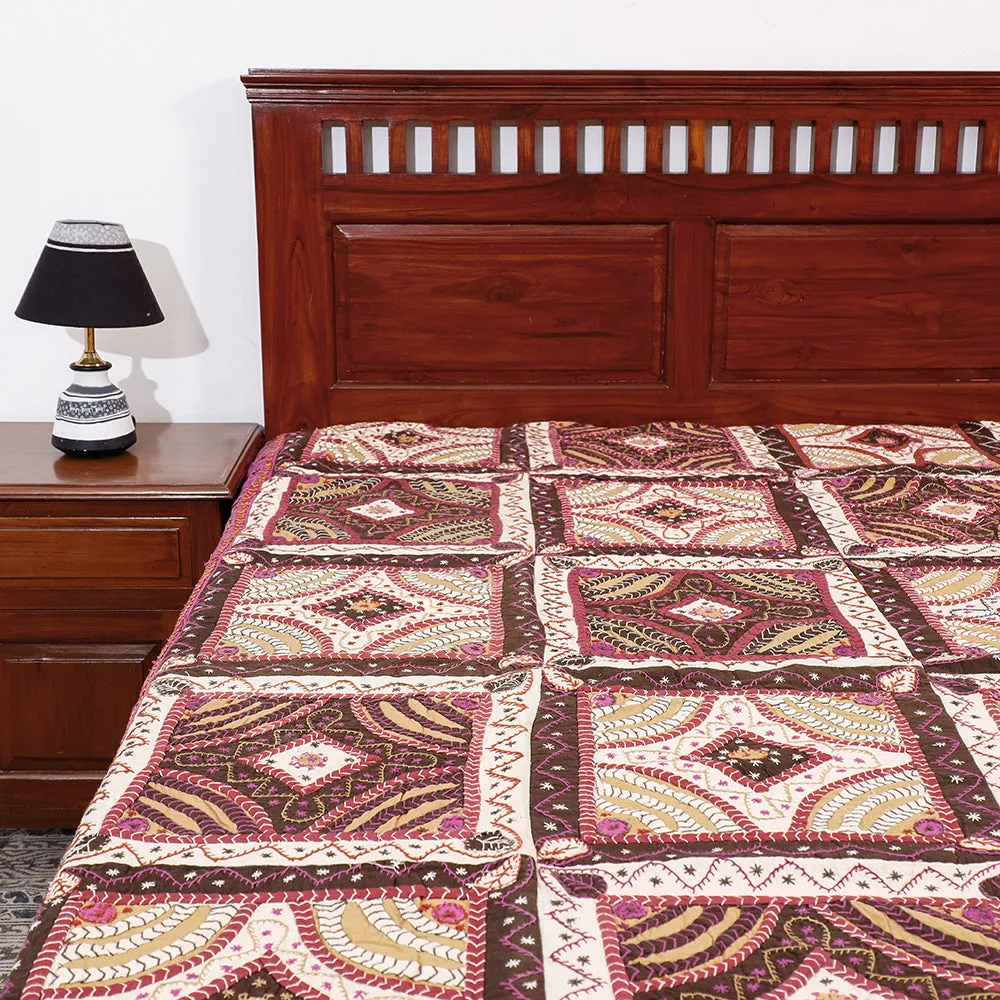 Multicolor - Rangoli Kantha Embroidery Cotton Double Bedcover (106 x 92 in)