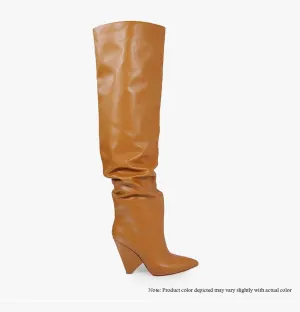NANO-2 WEDGE HEEL SLOUCH THIGH HIGH BOOT-CAMEL