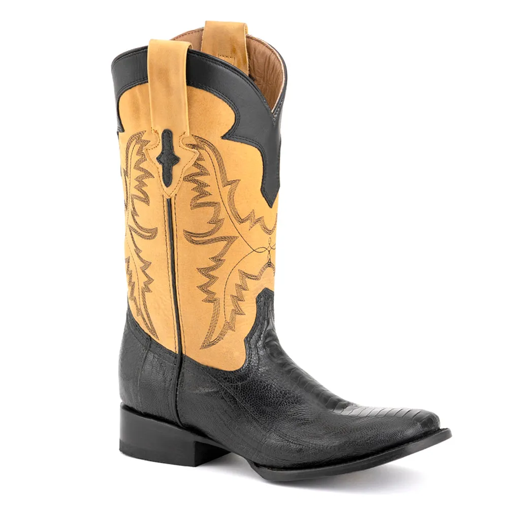 Nash Ostrich Embroidered Square Toe Cowboy Boots